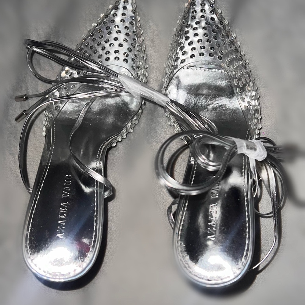 silver embellished heels